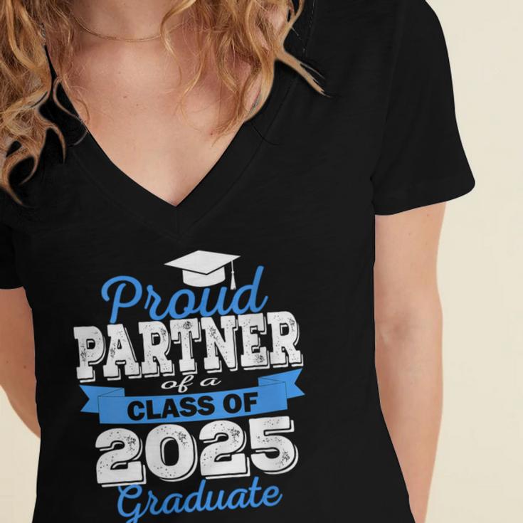 Super Proud Partner Of 2025 Graduate Graduation Family Women's Jersey Short Sleeve Deep V-Neck Tshirt