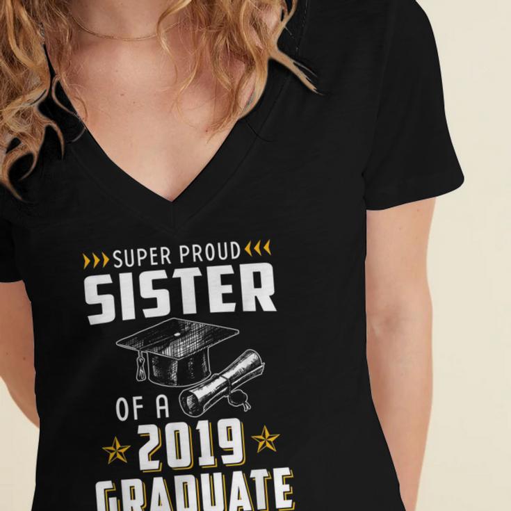 Super Proud Sister Of A 2019 Graduate Shirt Graduation Women's Jersey Short Sleeve Deep V-Neck Tshirt