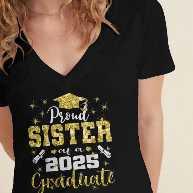 Super Proud Sister Of 2025 Graduate Senior Graduation Family Women's Jersey Short Sleeve Deep V-Neck Tshirt