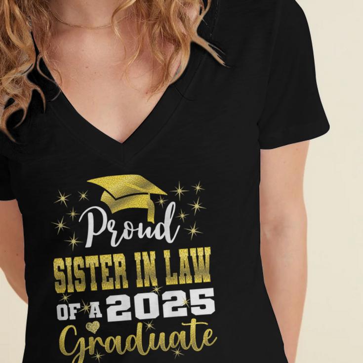 Super Proud Sister In Law Of 2025 Graduate Graduation Family Women's Jersey Short Sleeve Deep V-Neck Tshirt
