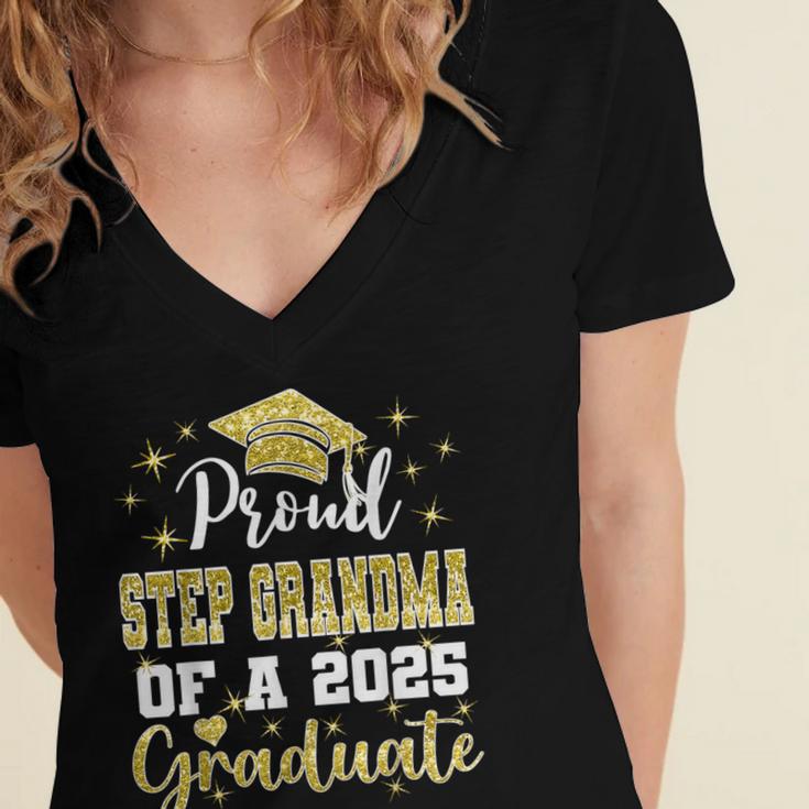 Super Proud Step Grandma Of 2025 Graduate Graduation Family Women's Jersey Short Sleeve Deep V-Neck Tshirt