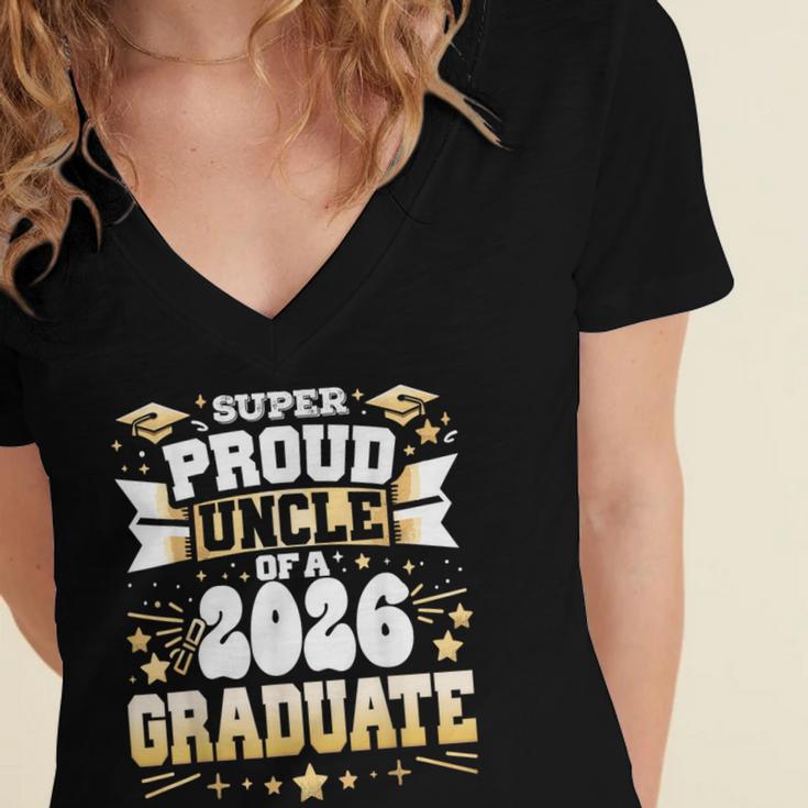 Super Proud Uncle Of A Class Of 2026 Graduate Graduation Women's Jersey Short Sleeve Deep V-Neck Tshirt