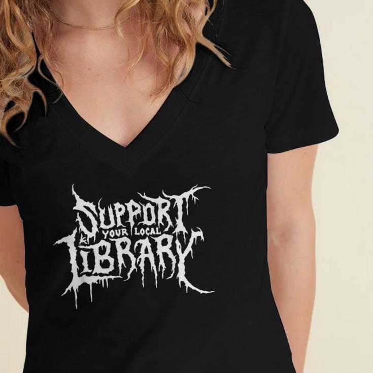 Support Your Local Library Horror Bookworm Women's Jersey Short Sleeve Deep V-Neck Tshirt