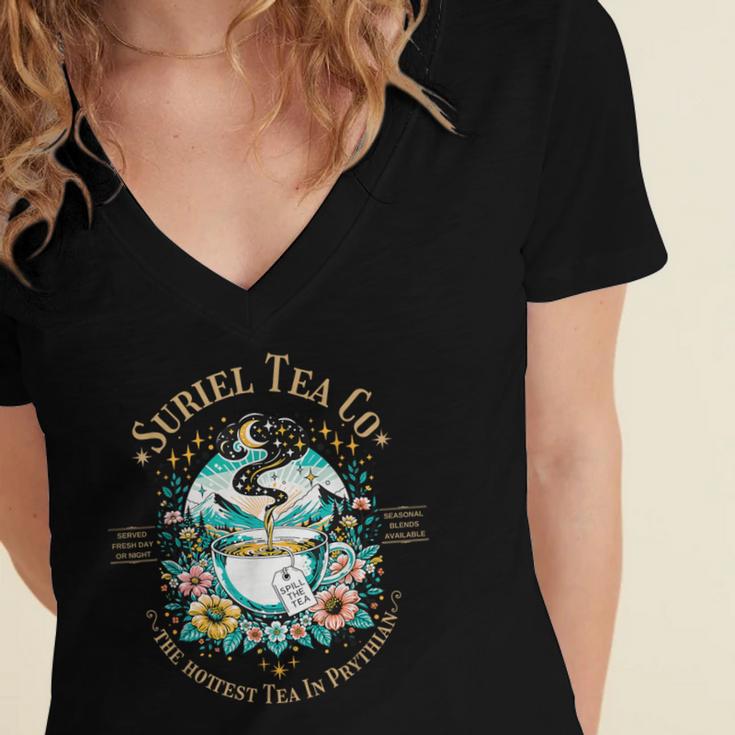 Suriel Tea Spicy Fantasy Romantasy Readers Booktok Bookish Women's Jersey Short Sleeve Deep V-Neck Tshirt