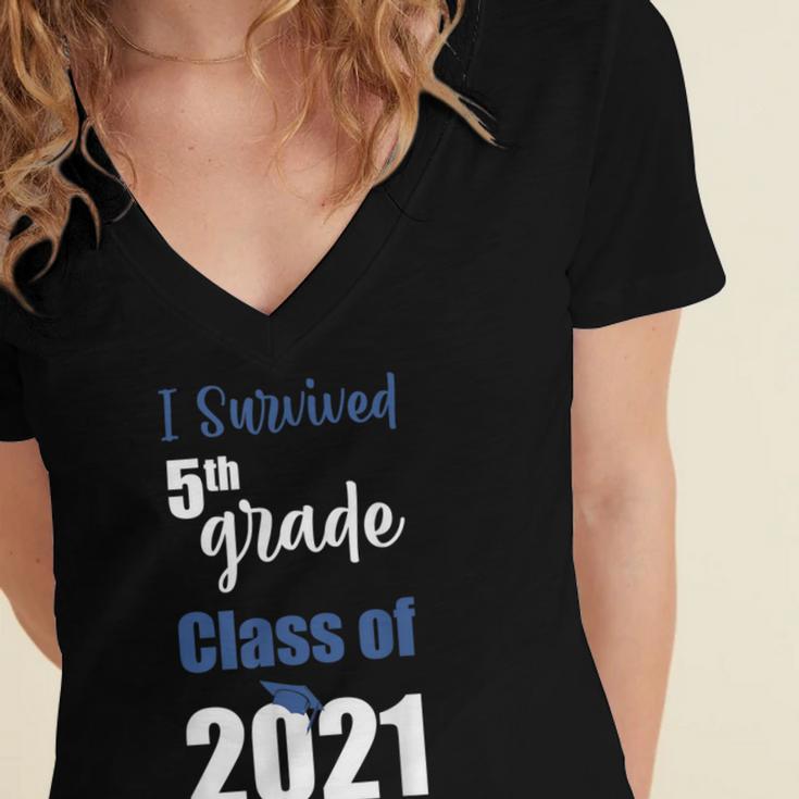 I Survived 5th Grade Class Of 2021 Quarantined Graduation 2 Women's Jersey Short Sleeve Deep V-Neck Tshirt