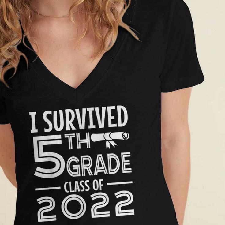 I Survived 5th Grade Class Of 2022 Graduation Student Women's Jersey Short Sleeve Deep V-Neck Tshirt