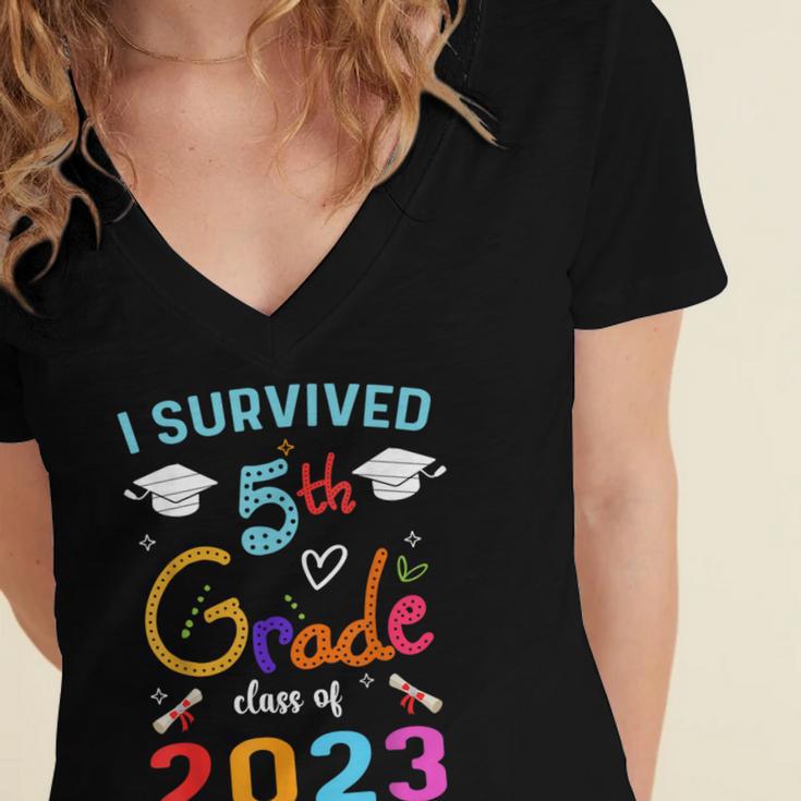 I Survived 5th Grade Graduation Class 2023 Elementary Women's Jersey Short Sleeve Deep V-Neck Tshirt