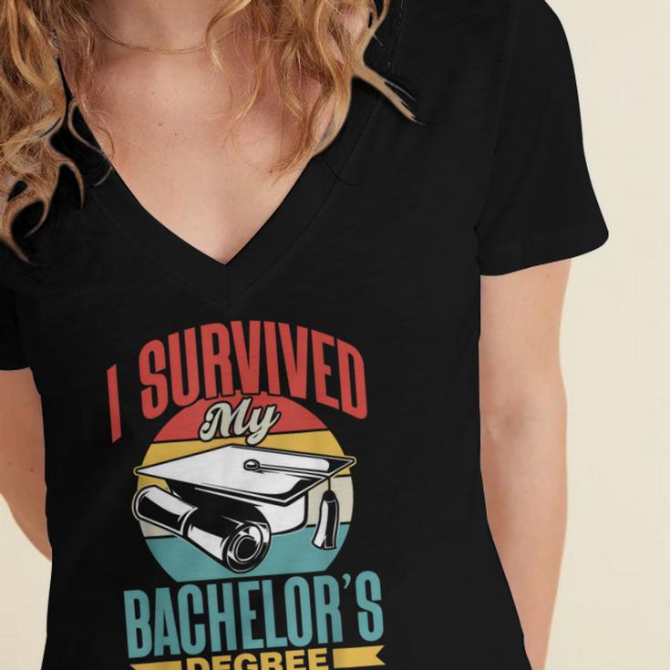I Survived My Bachelor's Degree Party Bachelor Graduation Women's Jersey Short Sleeve Deep V-Neck Tshirt