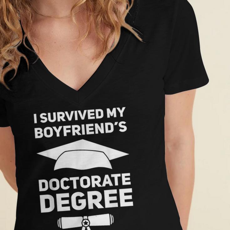I Survived My Boyfriend's Doctorate Degree Graduation Women's Jersey Short Sleeve Deep V-Neck Tshirt