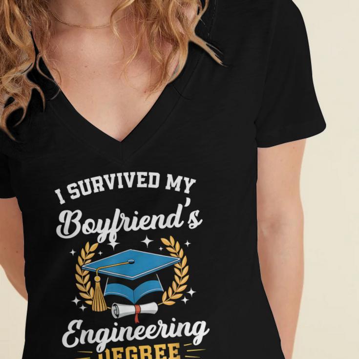 I Survived My Boyfriend's Engineering Degree Graduation Women's Jersey Short Sleeve Deep V-Neck Tshirt