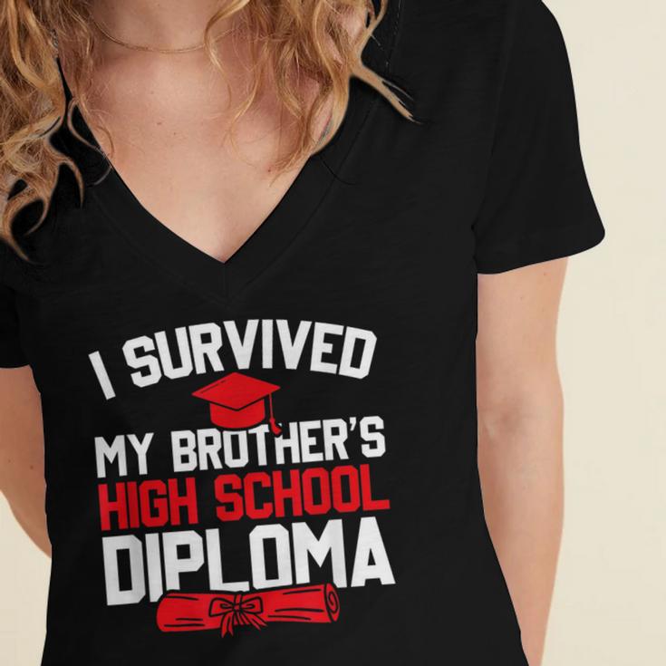 I Survived My Brother's High School Diploma Graduation Women's Jersey Short Sleeve Deep V-Neck Tshirt