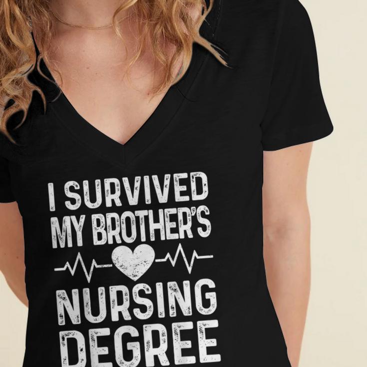 I Survived My Brother's Nursing Degree School Graduation Women's Jersey Short Sleeve Deep V-Neck Tshirt