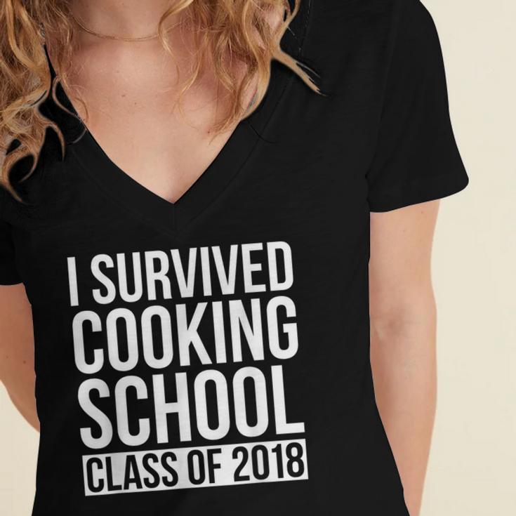 I Survived Cooking School Class Of 2018 Graduation Women's Jersey Short Sleeve Deep V-Neck Tshirt