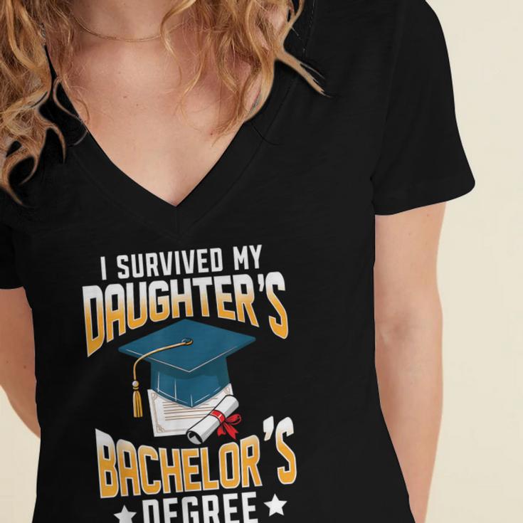 i Survived My Daughters Bachelor's Degree Graduation Gifts Women's Jersey Short Sleeve Deep V-Neck Tshirt