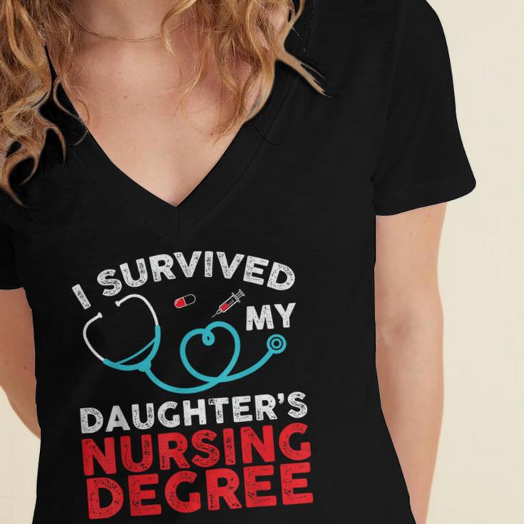 I Survived My Daughter's Nurse Degree School Graduation Women's Jersey Short Sleeve Deep V-Neck Tshirt