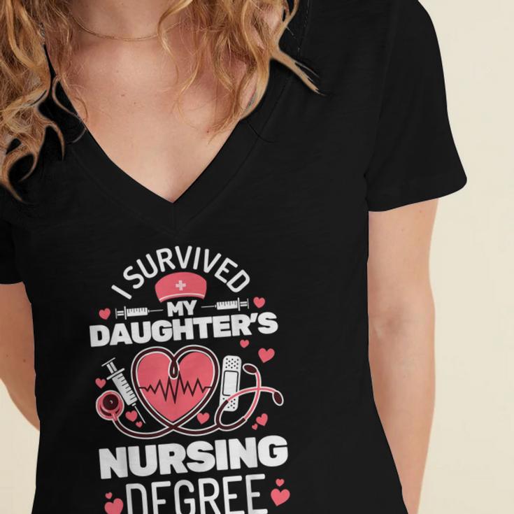 I Survived My Daughter's Nursing Degree School Graduation Women's Jersey Short Sleeve Deep V-Neck Tshirt