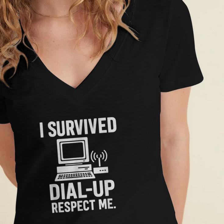 I Survived Dial-Up Internet – Retro 90s Nostalgia Women's Jersey Short Sleeve Deep V-Neck Tshirt