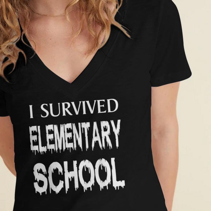 I Survived Elementary School Graduation Shirt T-Shirt Women's Jersey Short Sleeve Deep V-Neck Tshirt