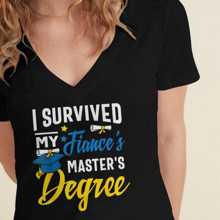 i Survived My Fiance's Masters Degree Graduation Gifts Women's Jersey Short Sleeve Deep V-Neck Tshirt