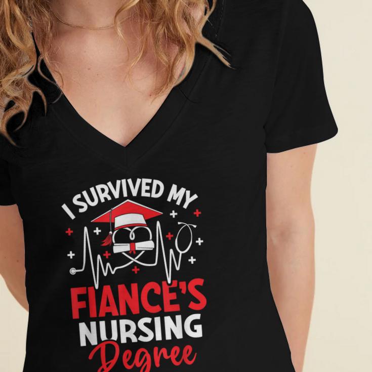 i Survived My Fiance's Nursing Degree Graduation Gifts Women's Jersey Short Sleeve Deep V-Neck Tshirt