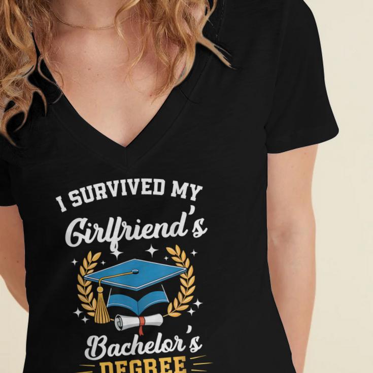 I Survived My Girlfriend's Bachelor's Degree Graduation Women's Jersey Short Sleeve Deep V-Neck Tshirt