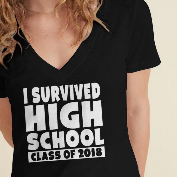 I Survived High School Class Of 2018 Graduation Women's Jersey Short Sleeve Deep V-Neck Tshirt