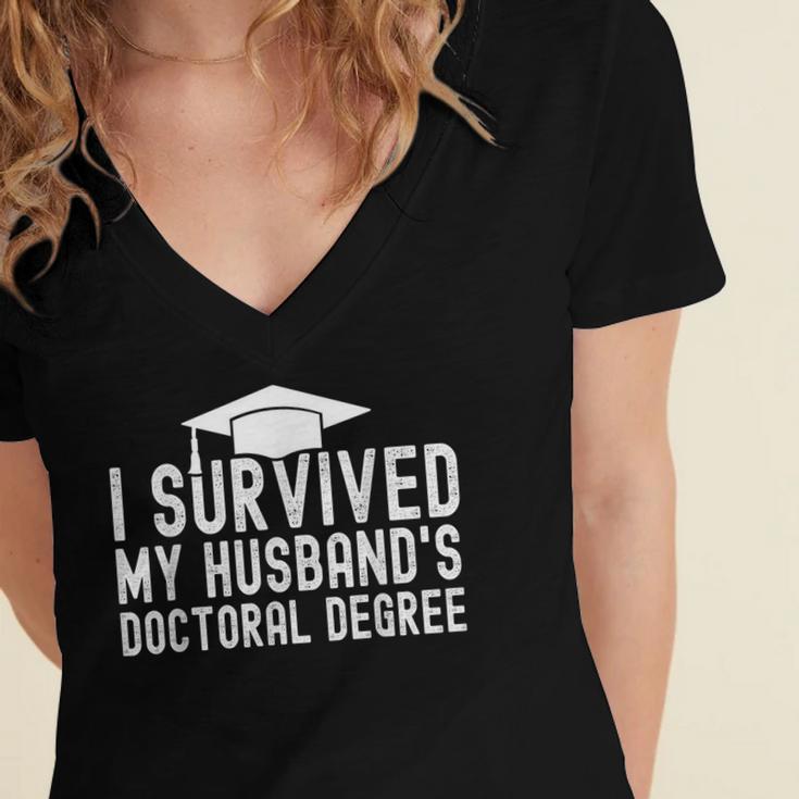 I Survived My Husband's Doctoral Degree Graduation Husband Women's Jersey Short Sleeve Deep V-Neck Tshirt