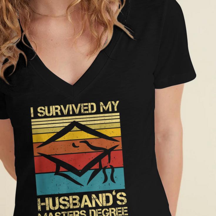 I Survived My Husband's Master's Degree Graduation Women's Jersey Short Sleeve Deep V-Neck Tshirt