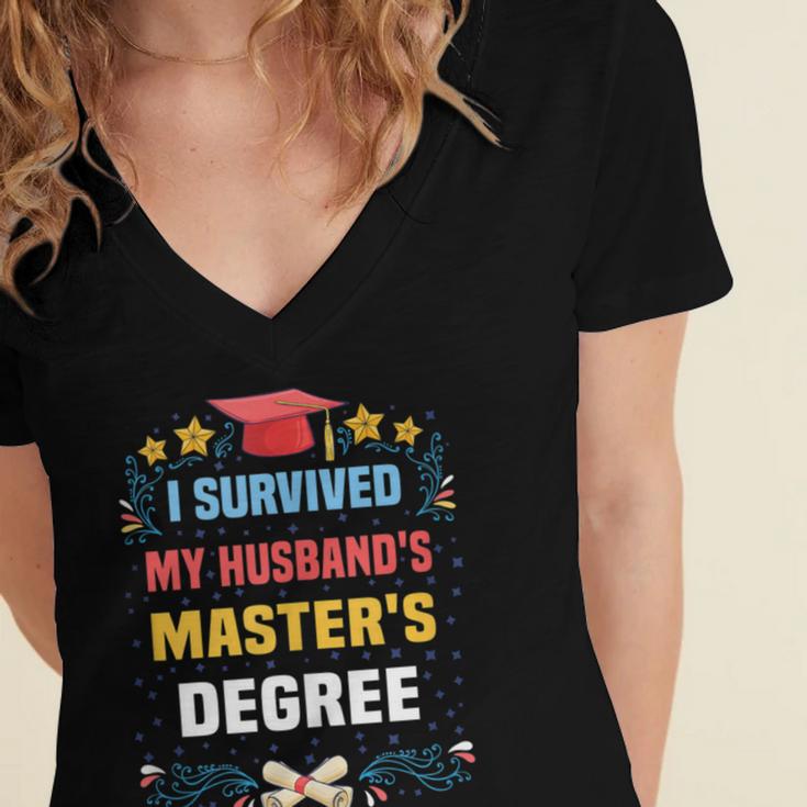 I Survived My Husband's Masters Degree Graduation Women's Jersey Short Sleeve Deep V-Neck Tshirt