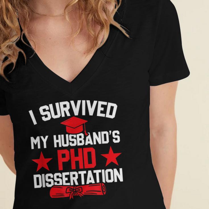 I Survived My Husband's PHD Dissertation Graduation Women's Jersey Short Sleeve Deep V-Neck Tshirt