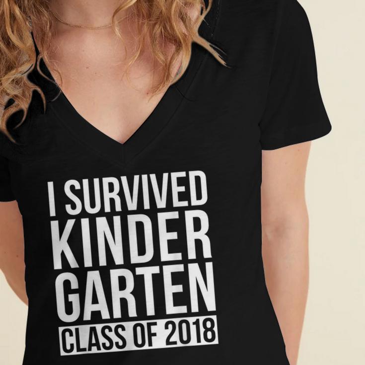 I Survived Kindergarten Class Of 2018 Graduation Shirt Women's Jersey Short Sleeve Deep V-Neck Tshirt