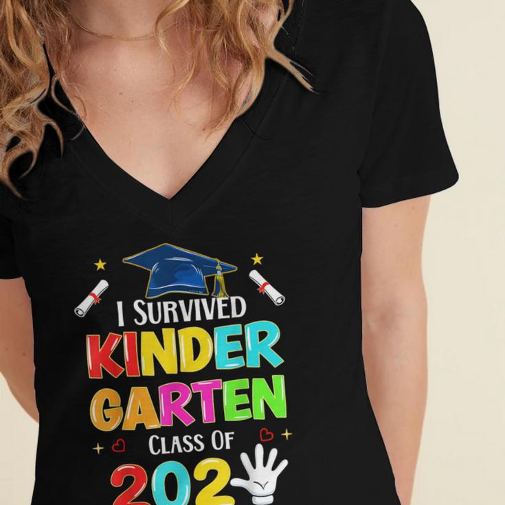 I Survived Kindergarten Graduation 2025 Graduate Boys Girls Women's Jersey Short Sleeve Deep V-Neck Tshirt
