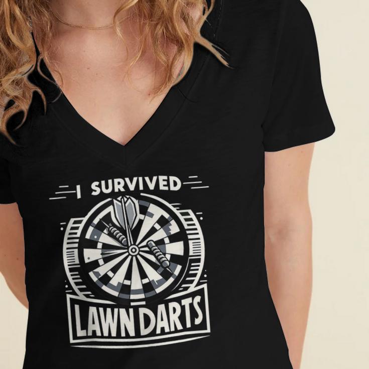 I Survived Lawn Darts Classic Yard Nostalgia Game Fun Women's Jersey Short Sleeve Deep V-Neck Tshirt