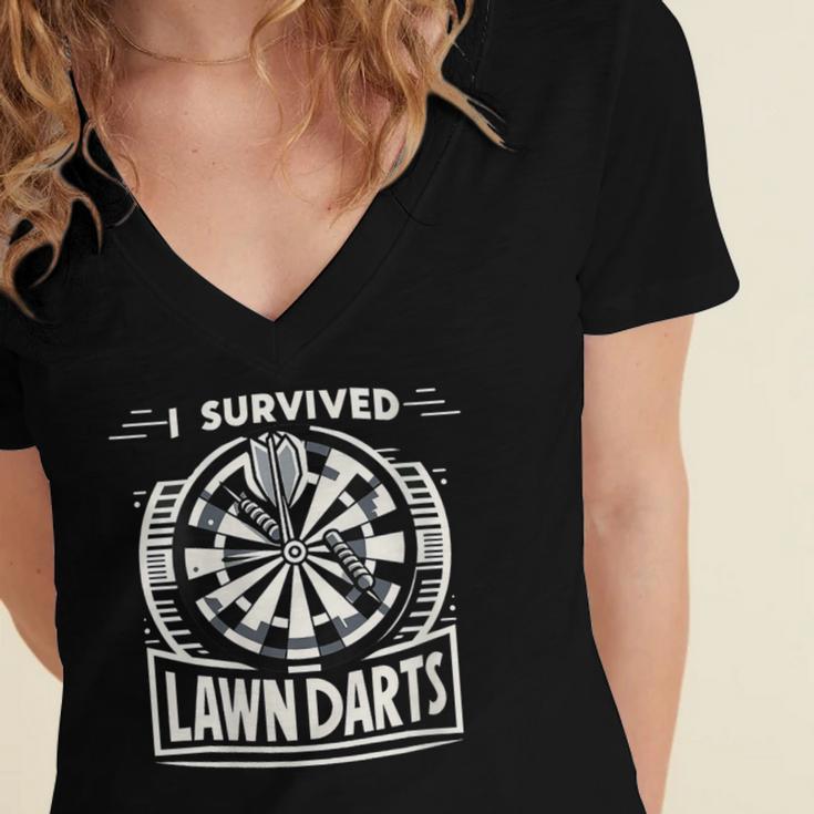 I Survived Lawn Darts Classic Yard Nostalgia Game Fun Women's Jersey Short Sleeve Deep V-Neck Tshirt