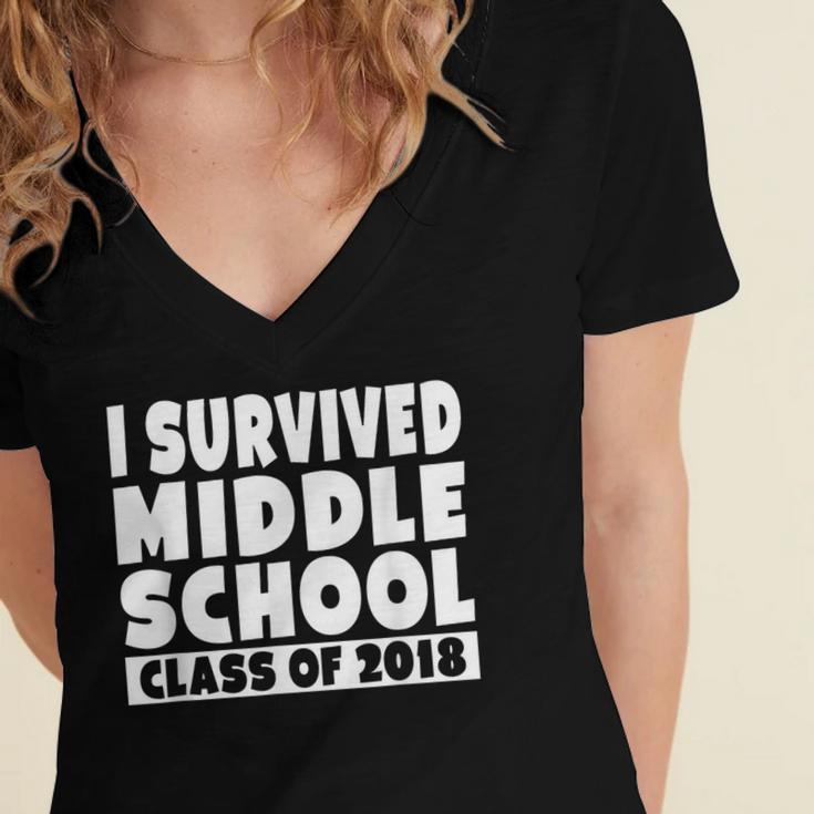 I Survived Middle School Class Of 2018 Graduation Women's Jersey Short Sleeve Deep V-Neck Tshirt