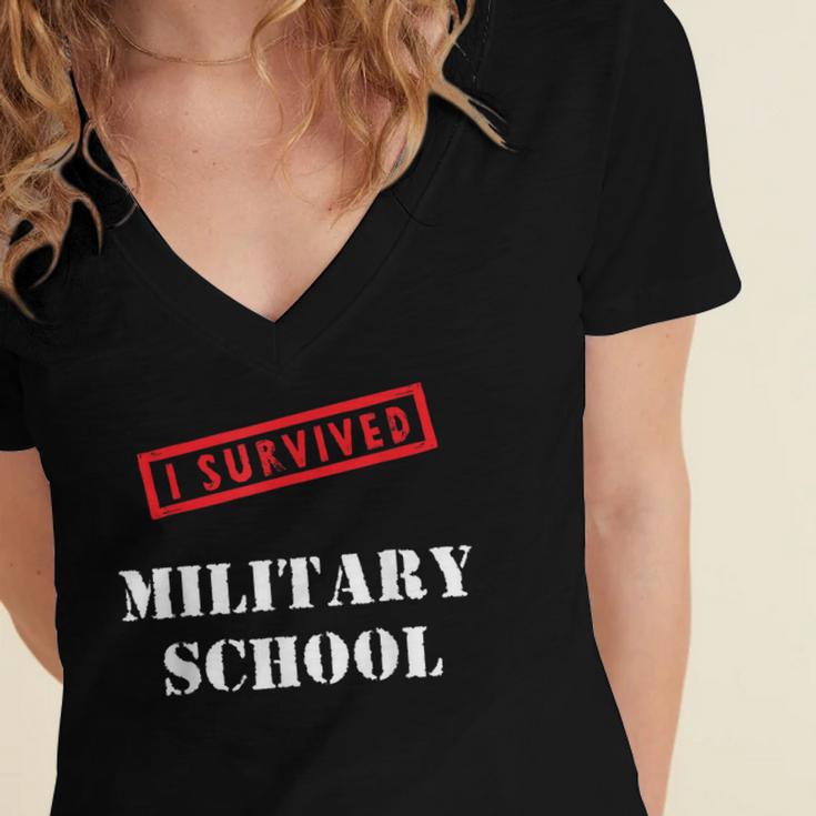 I Survived Military School Graduation Straight Outta Women's Jersey Short Sleeve Deep V-Neck Tshirt