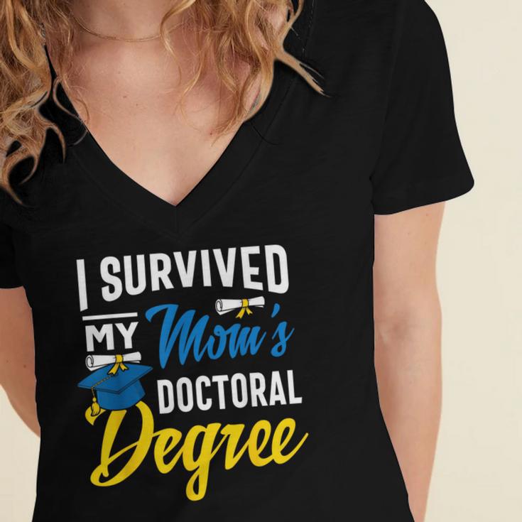 i Survived My Moms Doctoral Degree Graduation Gifts Women's Jersey Short Sleeve Deep V-Neck Tshirt