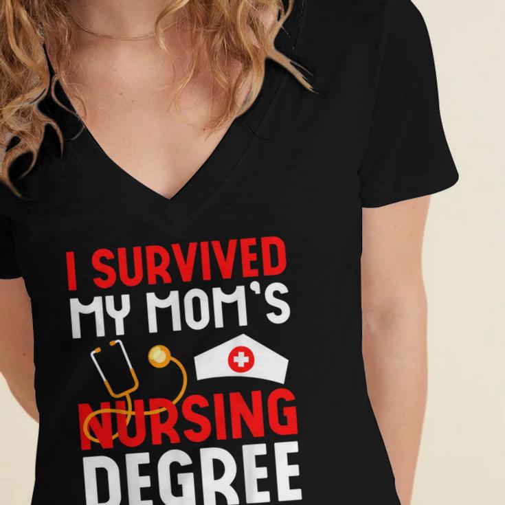 I Survived My Mom's Nursing Degree Graduation Day 2026 Women's Jersey Short Sleeve Deep V-Neck Tshirt