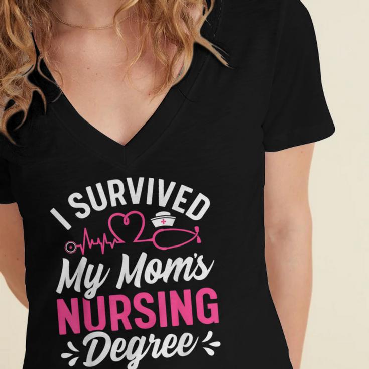 I Survived My Mom's Nursing Degree Nurse Graduation Women's Jersey Short Sleeve Deep V-Neck Tshirt