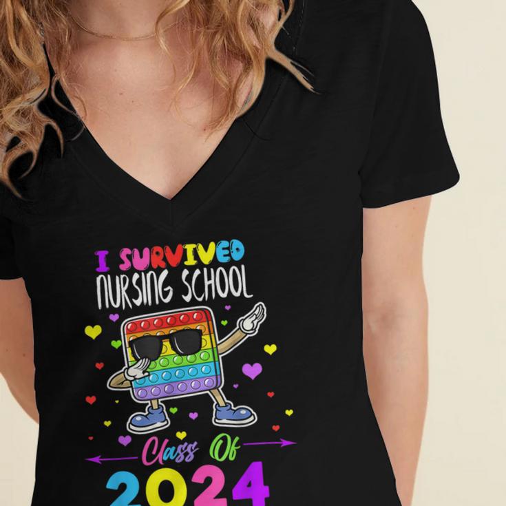I Survived Nursing School Of 2024 Student Graduation 2024 Women's Jersey Short Sleeve Deep V-Neck Tshirt