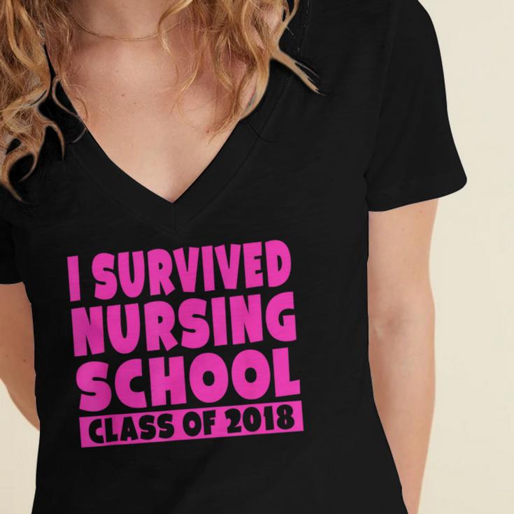 I Survived Nursing School Class Of 2018 Graduation Shirt Women's Jersey Short Sleeve Deep V-Neck Tshirt
