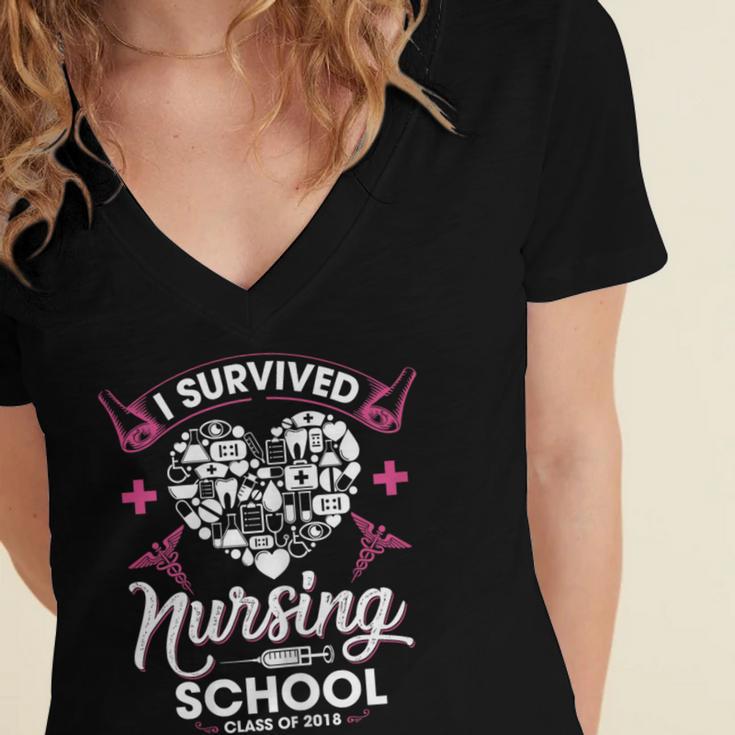 I Survived Nursing School Class Of 2018 Graduation T-Shirt Women's Jersey Short Sleeve Deep V-Neck Tshirt
