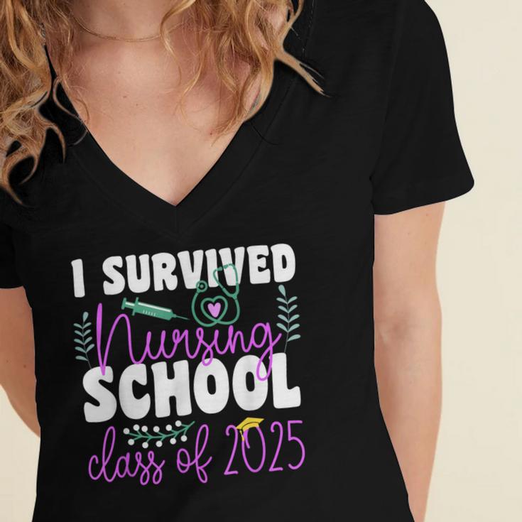 I Survived Nursing School Class Of 2025 New Nurse Graduation Women's Jersey Short Sleeve Deep V-Neck Tshirt