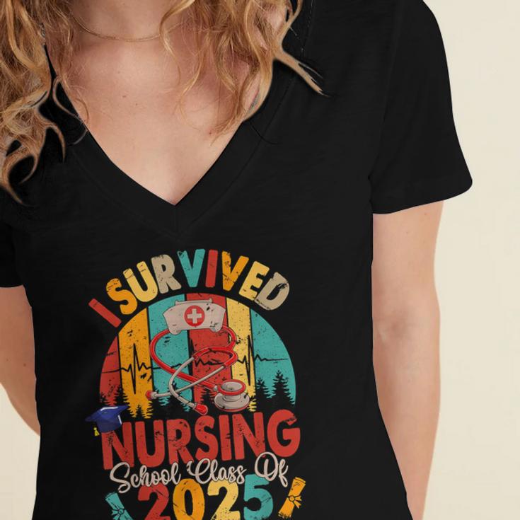 I Survived Nursing School Class Of 2025 Proud Graduation Women's Jersey Short Sleeve Deep V-Neck Tshirt