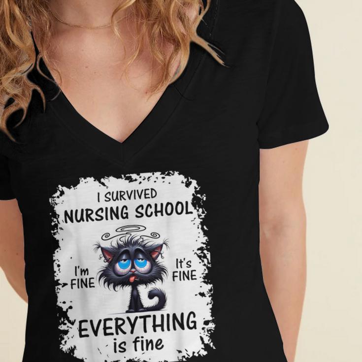 I Survived Nursing School Graduation 2025 Women's Jersey Short Sleeve Deep V-Neck Tshirt