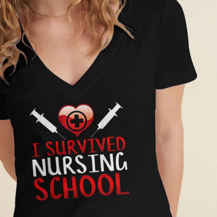 I Survived Nursing School Graduation Cool Women's Jersey Short Sleeve Deep V-Neck Tshirt