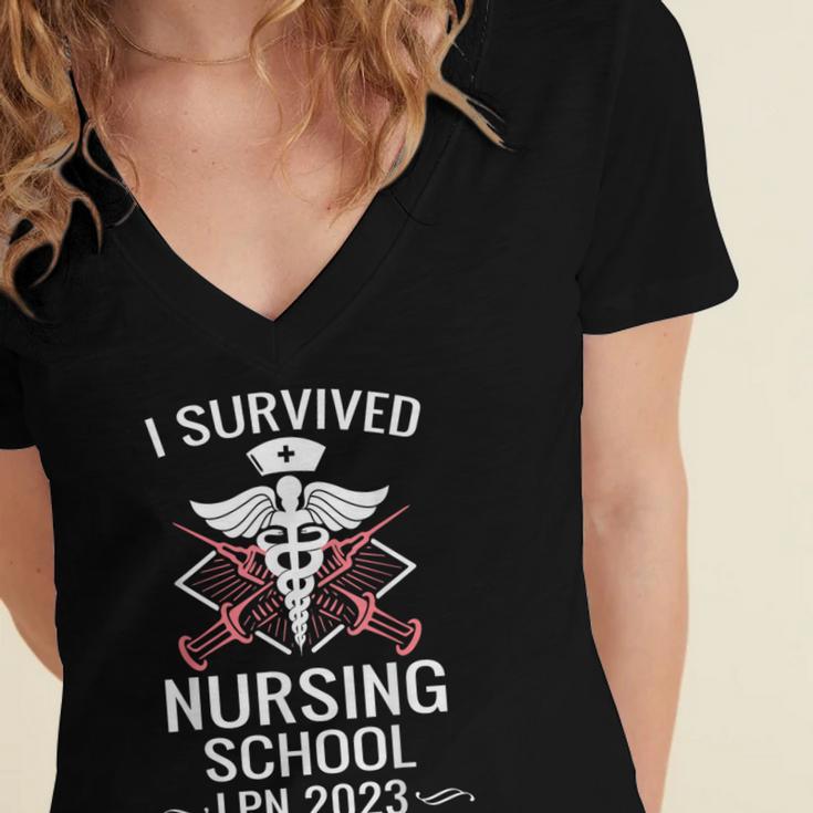 I Survived Nursing School LPN Class Of 2023 Nurse Graduation Women's Jersey Short Sleeve Deep V-Neck Tshirt