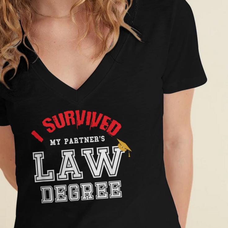 I Survived My Partner's Law Degree Graduation Shirt Women's Jersey Short Sleeve Deep V-Neck Tshirt