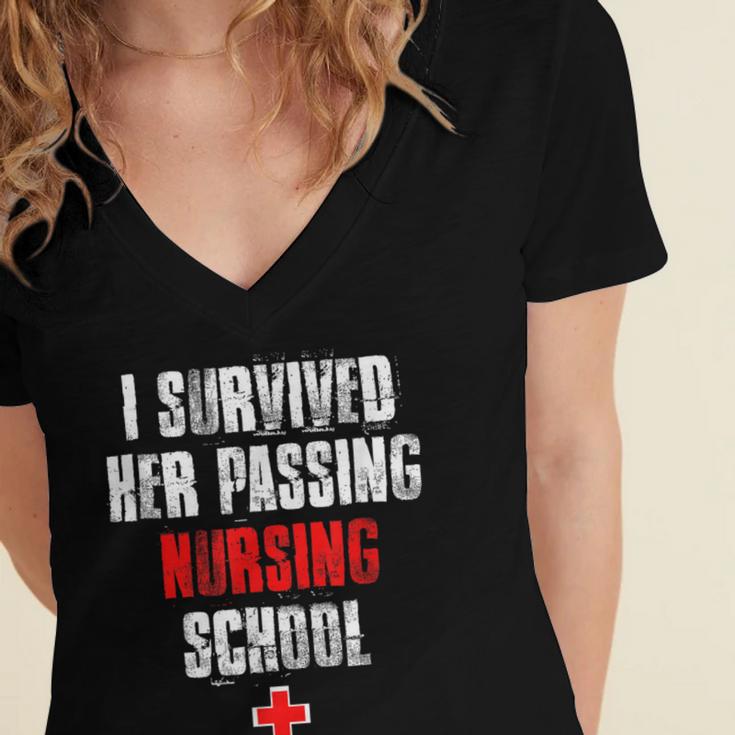 I Survived Her Passing Nursing School Graduation Women's Jersey Short Sleeve Deep V-Neck Tshirt