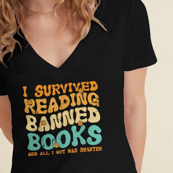 I Survived Reading Banned Books Read Librarian Men Women Women's Jersey Short Sleeve Deep V-Neck Tshirt I Survived Reading Banned Books Read Librarian Men Women Women's Jersey Short Sleeve Deep V-Neck Tshirt